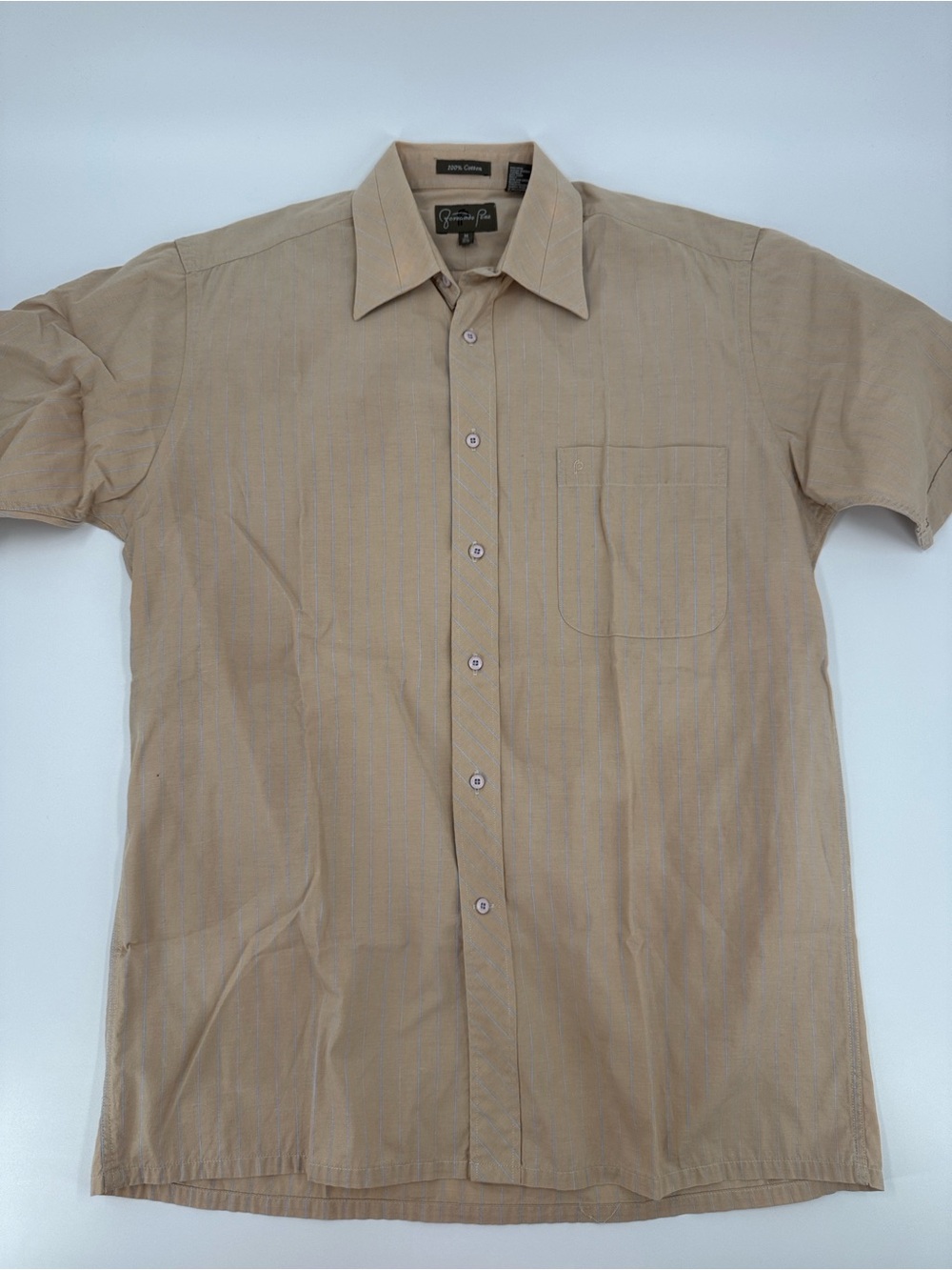 Fernando Pena Short Sleeve Tan Button-Up Shirt Size M 15.5 100% Cotton